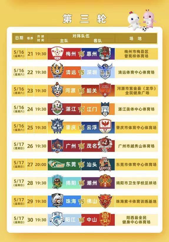 粤超第三轮球票今日14时开始预约，4场比赛开球时间有调整